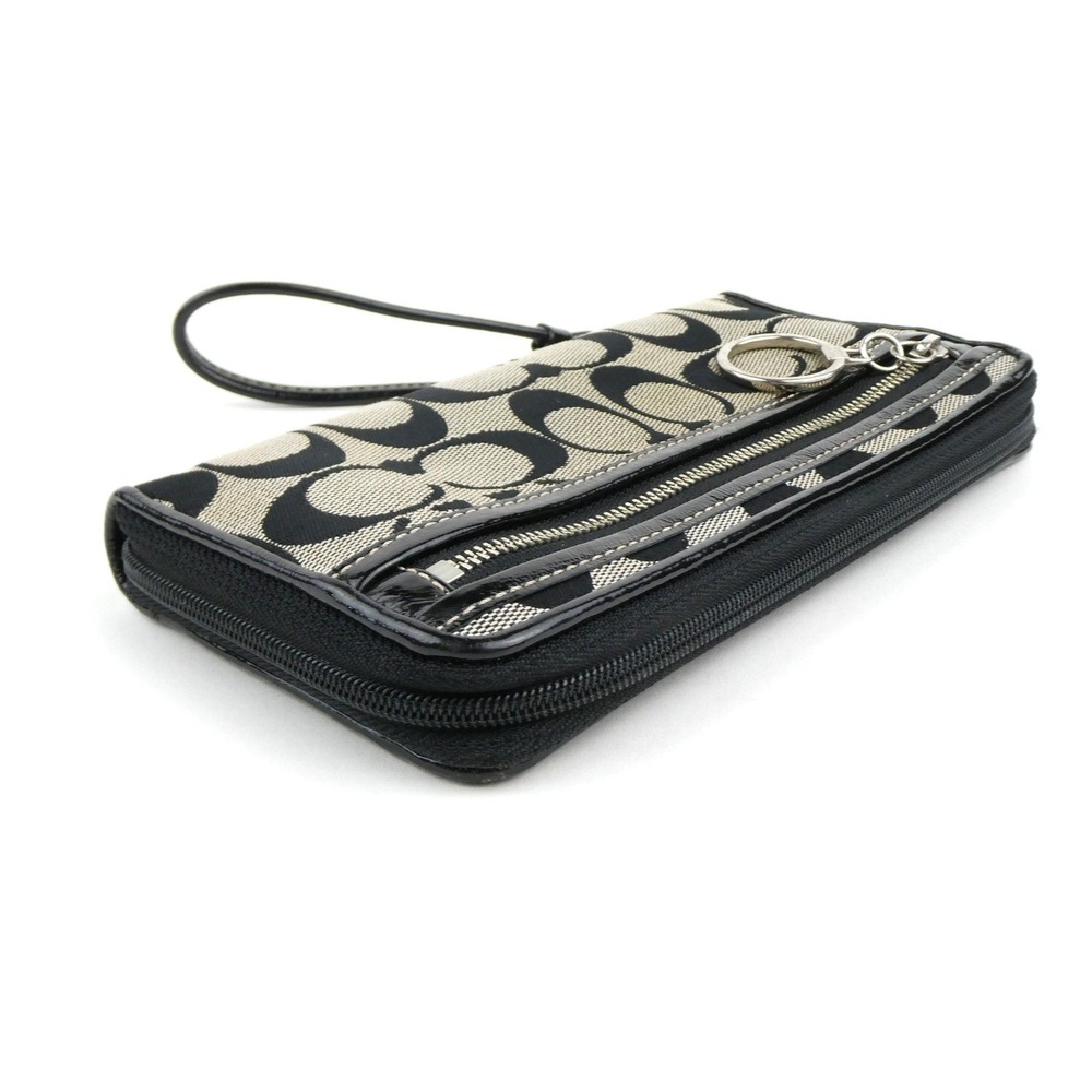 Coach Signature Black White Zip Around Wristlet - Picture 4 of 12